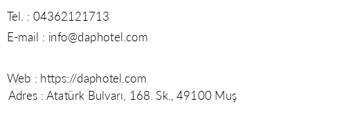 Dap Hotel telefon numaralar, faks, e-mail, posta adresi ve iletiim bilgileri